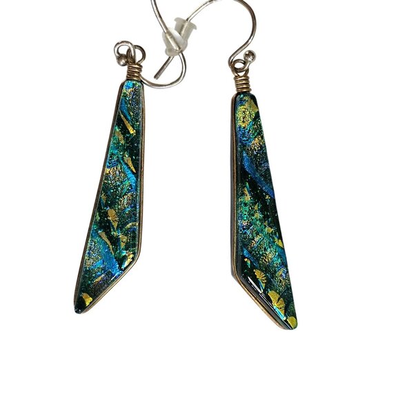 925 Sterling Silver 10 Gold Filled Dichroic Glass Pendant Necklace Earrings Set - Picture 6 of 16